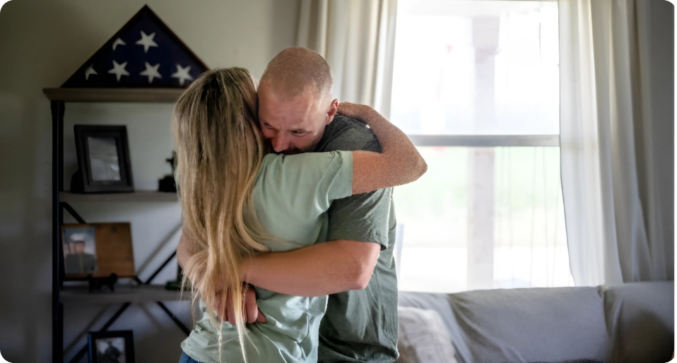 Man and woman embracing